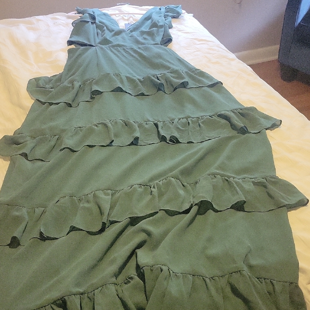 Lulu's Green Ruffled Tiered Maxi Dress